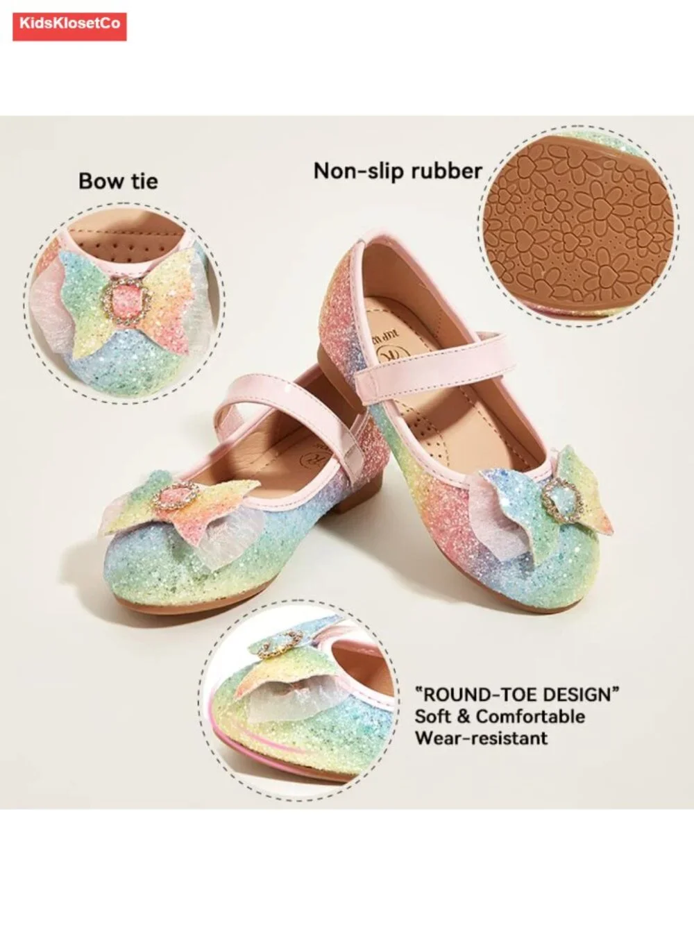 Toddler Girl Mary Jane Dress Glitter Flats Shoes for Ballet Wedding Party